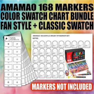 AMAMOA 168- 2色スウォッチチャートバンドル-ファンスタイル+クラシック-PDFシート-アーティストリファレンス-色比較-プリント＆カットテンプレート