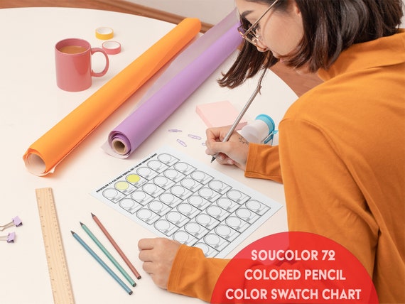 Soucolor 72 Colored Pencils Color Chart Swatch Prefilled W/ Numbers Artist  Reference Printable Adult Coloring Resource PDF 2 Pages 