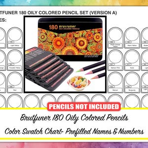 180 lápices de colores BRUTFUNER Squares Oily - Tabla de muestras de color - Precargada con nombres y números - 2 versiones - PDF imprimible
