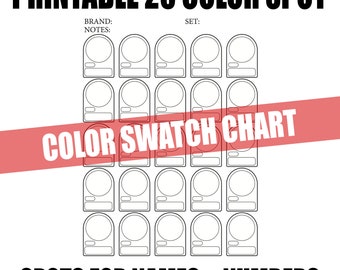 25 Color Swatch Chart Printable- Generic - DIY- Artist Reference- Colored Pencils- Alcohol Markers- Watercolor Paints- Ink- PDF