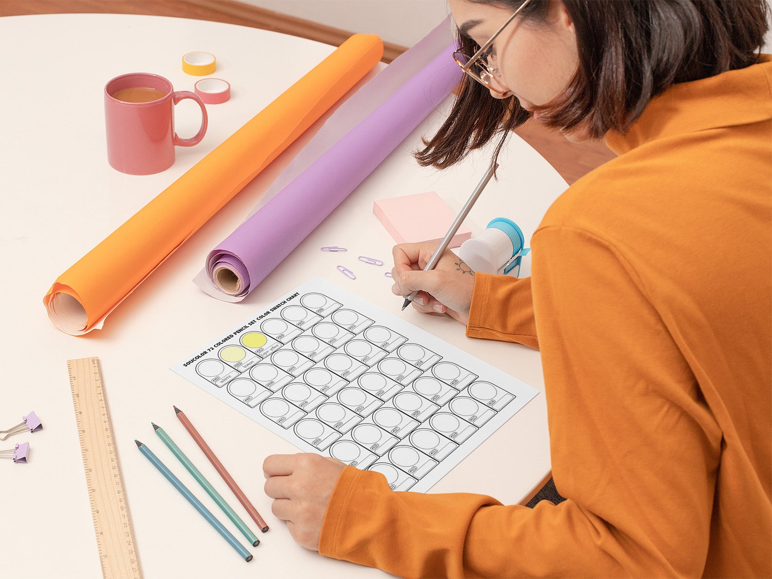 Soucolor 72 Colored Pencils Color Chart Swatch Prefilled W/ Numbers