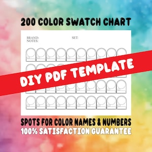 200 Color Swatch Chart- BLANK DIY- Spots for Color Names & Numbers PDF Template