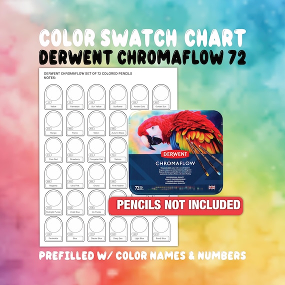 DERWENT CHROMAFLOW 72 Colored Pencils Color Chart- Prefilled