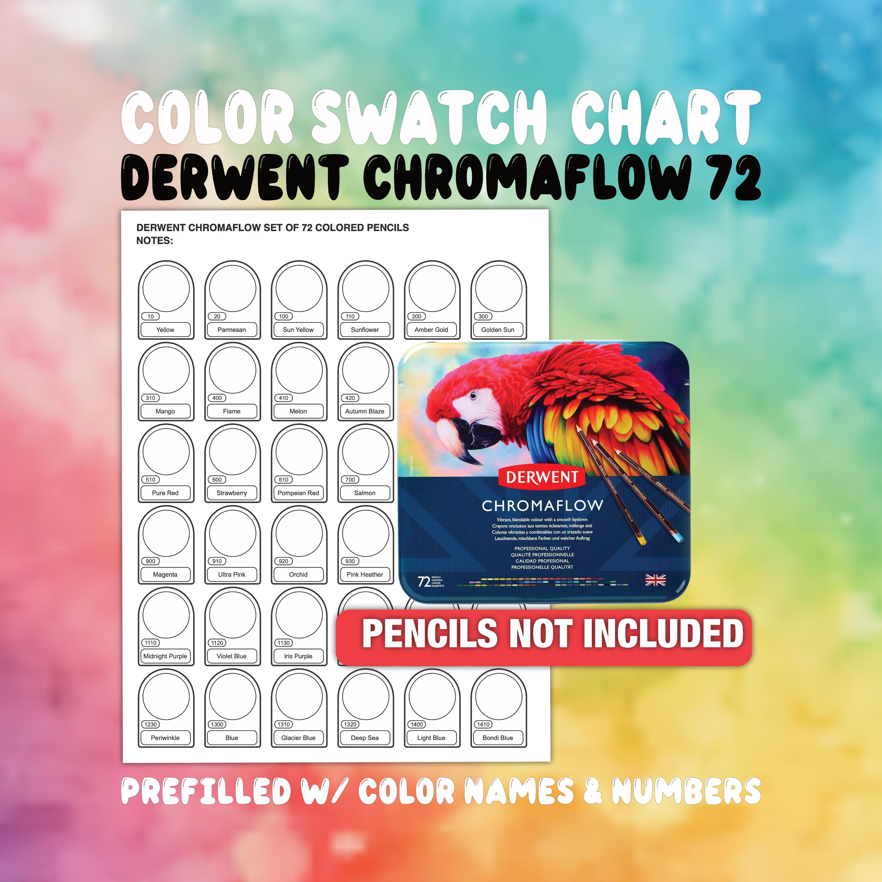 DERWENT CHROMAFLOW 72 Colored Pencils Color Chart- Prefilled