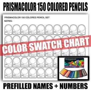 Prismacolor 150 Colored Pencils Color Chart- Prefilled Swatch Template- Printable Art Resources