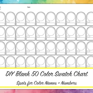Afdrukbare staalkaart 50 kleuren - algemeen - DIY - referentiebron voor kunstenaars - kleurpotloden - alcoholmarkeringen - aquarelverf - inkt - pdf