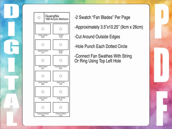 Guangna 168 Fan Style Swatch Chart (PDF Sheets) - Etsy