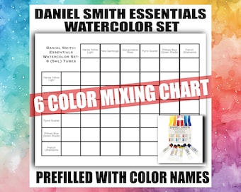 Ensemble aquarelle DANIEL SMITH Essentials, feuille de travail de mélange de 6 couleurs - modèle prérempli - ressource imprimable pour artiste - PDF