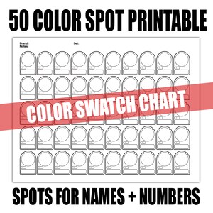 50 Color Printable Swatch Chart- Generic - DIY- Artist Reference ...