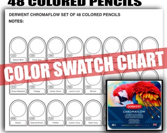 Derwent Chromaflow 48 Colored Pencils Color Chart- Prefilled Swatch Template- Printable Art Resources