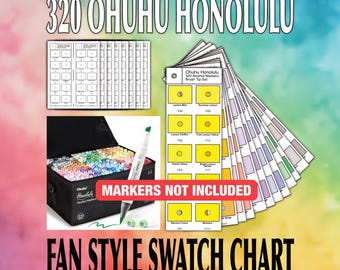 Tabla de muestras Ohuhu Honolulu 320 (estilo abanico) Colores nuevos y antiguos (Descarga PDF)