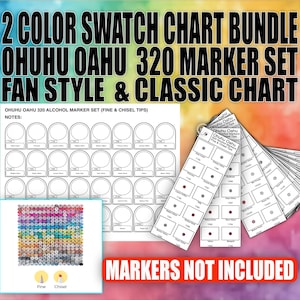 OHUHU OAHU 320色カラーチャートバンドル - ファンスタイル + クラシック - アルコールマーカーセット - チゼル＆細字チップ - プリフィルドスウォッチテンプレート - 印刷可能なシート