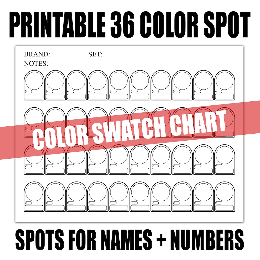 36 Color Printable Swatch Chart Generic DIY Artist Reference Colored ...