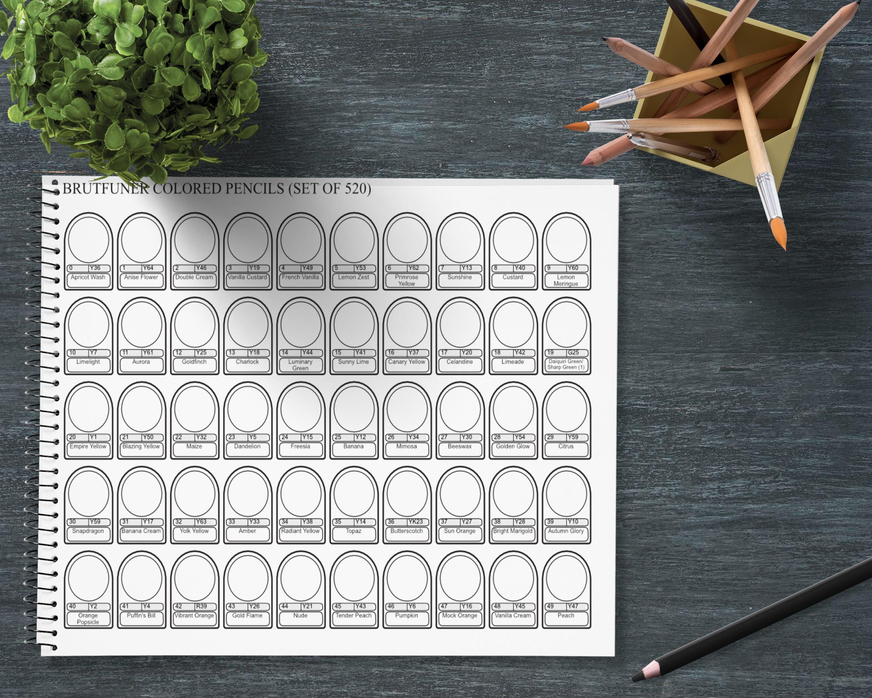 520 BRUTFUNER 油性色鉛筆 - カラー見本チャート - 名前と番号が記入