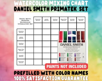 DANIEL SMITH Ensemble d&#39;introduction à l&#39;aquarelle Primatek, feuille de travail de mélange de 6 couleurs - modèle prérempli - ressource imprimable pour artiste - PDF
