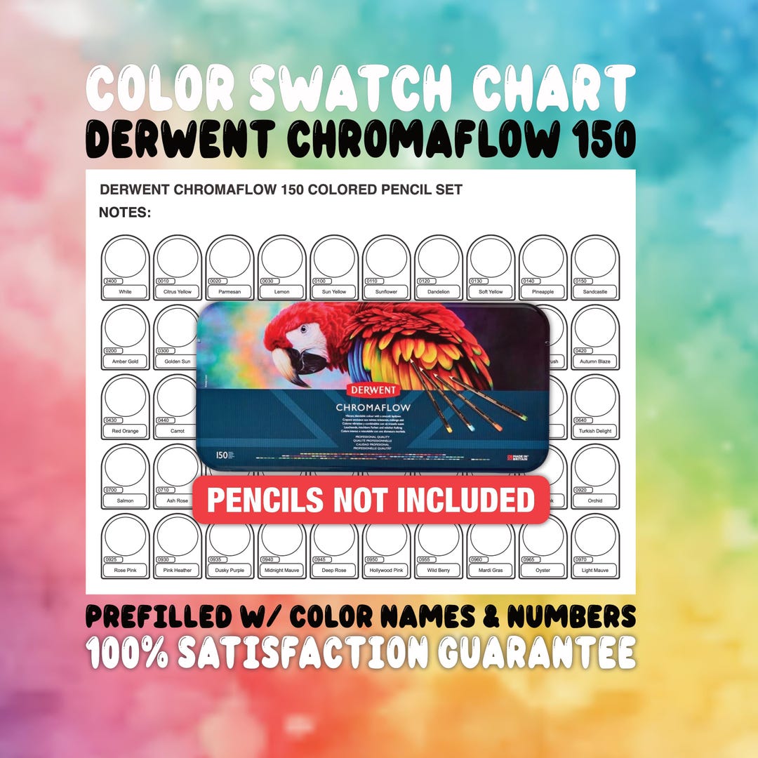 DERWENT CHROMAFLOW 150 Colored Pencils Color Chart- Prefilled