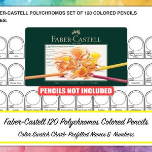FABER-CASTELL 120 Polychromos Buntstifte Farbkarte - Vorgefüllte Stoffmuster-Vorlage - Druckbare Ressource - Farbführer - Günstiges Künstlergeschenk
