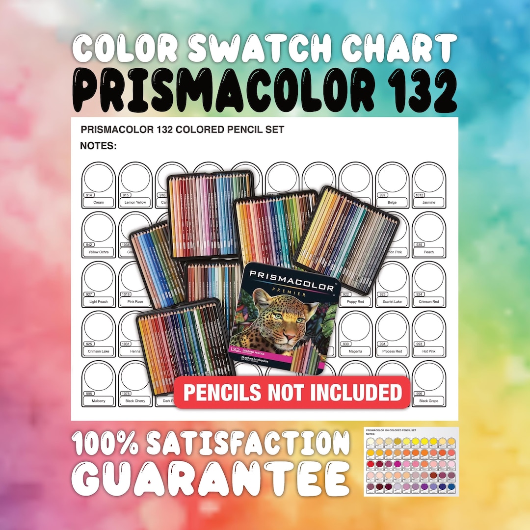 PRISMACOLOR 132 Colored Pencils Color Chart- 3 Versions-prefilled