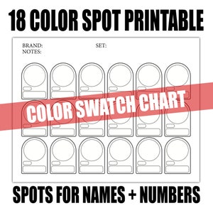 18 Color Printable Swatch Chart- Generic - DIY- Artist Reference- Colored Pencils- Alcohol Markers- Watercolor Paints- Ink- PDF