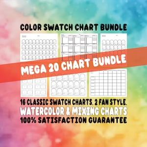 Paquete de 20 muestras de color (DIY, genéricas en blanco, 12-200 puntos, clásicas, estilo abanico, acuarela y 6 tablas de mezcla de colores)