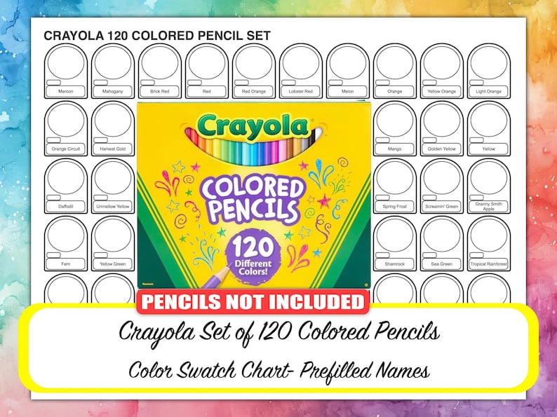 CRAYOLA 120 Colored Pencil Color Swatch Chart- Prefilled Template ...