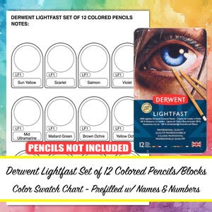 DERWENT LICHTFAST kleurstalendiagram-12 kleurpotloden set-voorgevuld-afdrukbaar kunstenaarsmateriaal-pdf-formaat