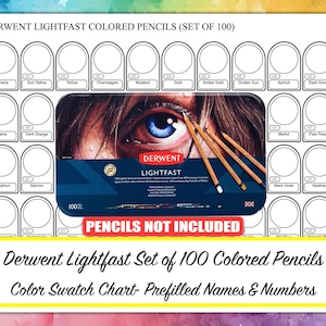 DERWENT LIGHTFAST 100 Buntstifte Farbmusterkarte - Vorgefüllt - Querformat - Druckbare Künstlerressource - PDF- 2 Seiten