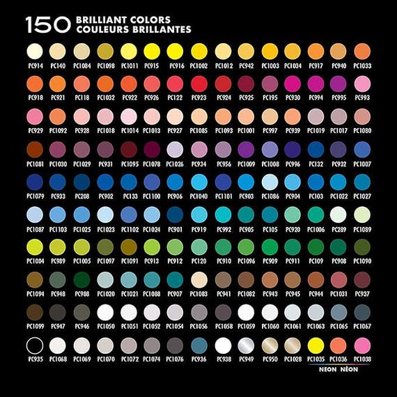 Prismacolor 150 Colored Pencils Color Chart-2 Versions