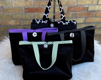 Handmade Booksleeve Tote with Handles and Button Closure, Mini Tote
