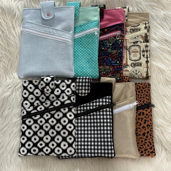 Handmade Padded Book Sleeve with Zipper Pocket, Slip Picket, and Snap Closure