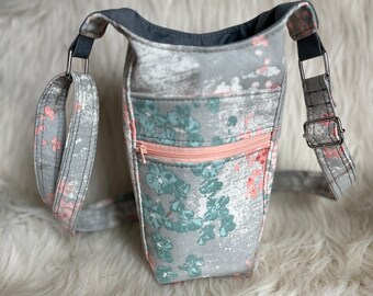 Water Bottle Carrier, DewDrop Blush Watercolor Canvas, H2O2GO Water Bottle Sling