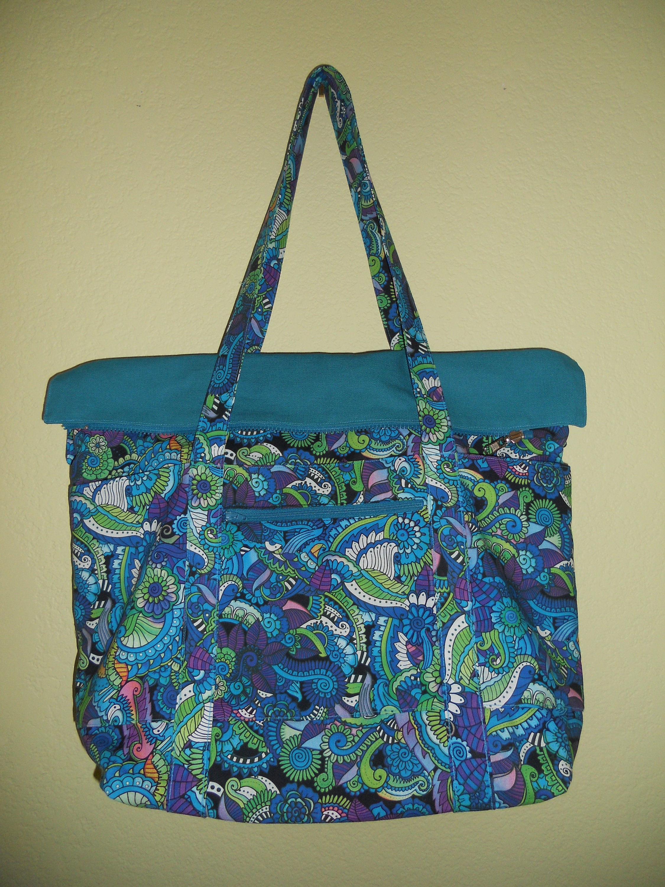 Blue Handmade Tote Fabric Large Bag, 2 in 1 Reversible Endless Use for ...