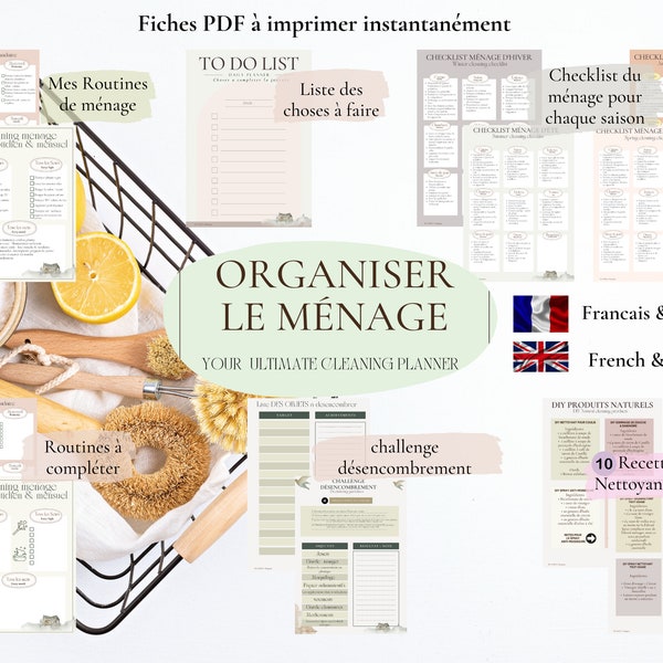 Kit d'organisation Ménage /2024 Digital Planner/ Pdf à télécharger et imprimer/ ADHD/ Your ultimate cleaning planner - printable