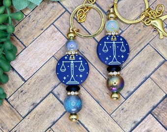 Libra Beaded Bar Keychain
