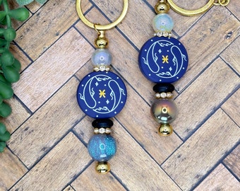 Pisces Beaded Bar Keychain