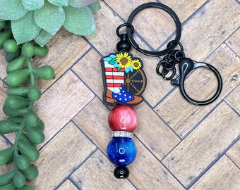 American Boots with Sunflowers Beaded Bar Keychain
