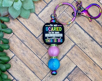 No Apologies Beaded Bar Keychain