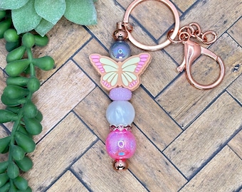 Pastel Butterfly Beaded Bar Keychain