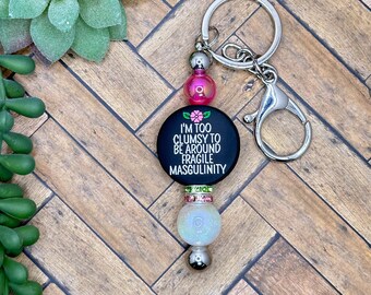 Fragile Masculinity Beaded Bar Keychain