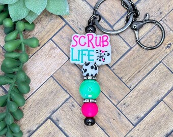 Scrub Life Beaded Bar Keychain
