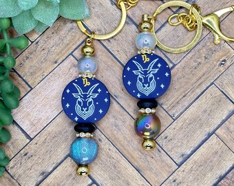 Capricorn Beaded Bar Keychain
