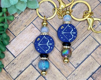 Sagittarius Beaded Bar Keychain