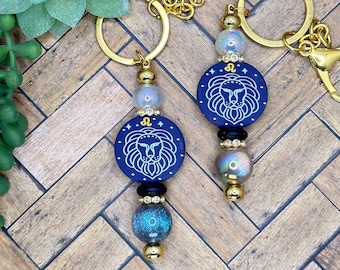 Leo Beaded Bar Keychain