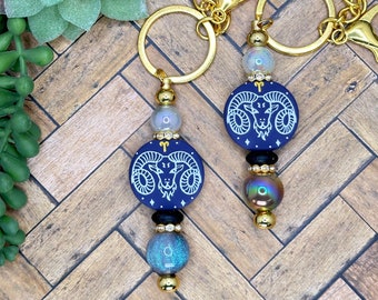 Aries Beaded Bar Keychain