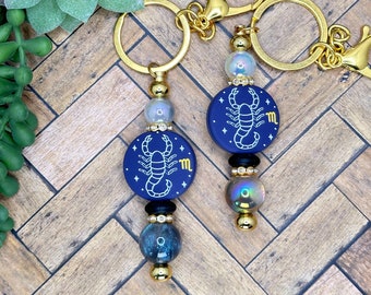 Scorpio Beaded Bar Keychain