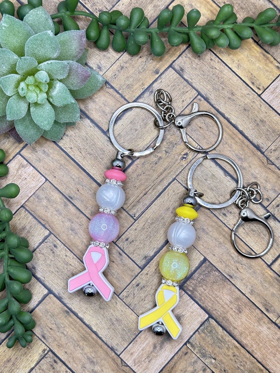 Awareness Ribbon Beaded Bar Keychain Etsy 日本