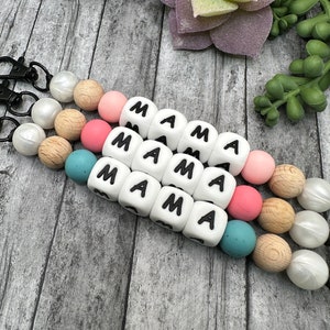 Mama Silicone Beaded Keychain