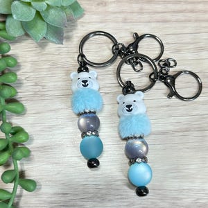 Polar Bear Beaded Bar Keychain