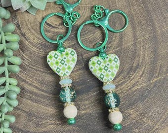 Checkered Shamrock Heart Keychain