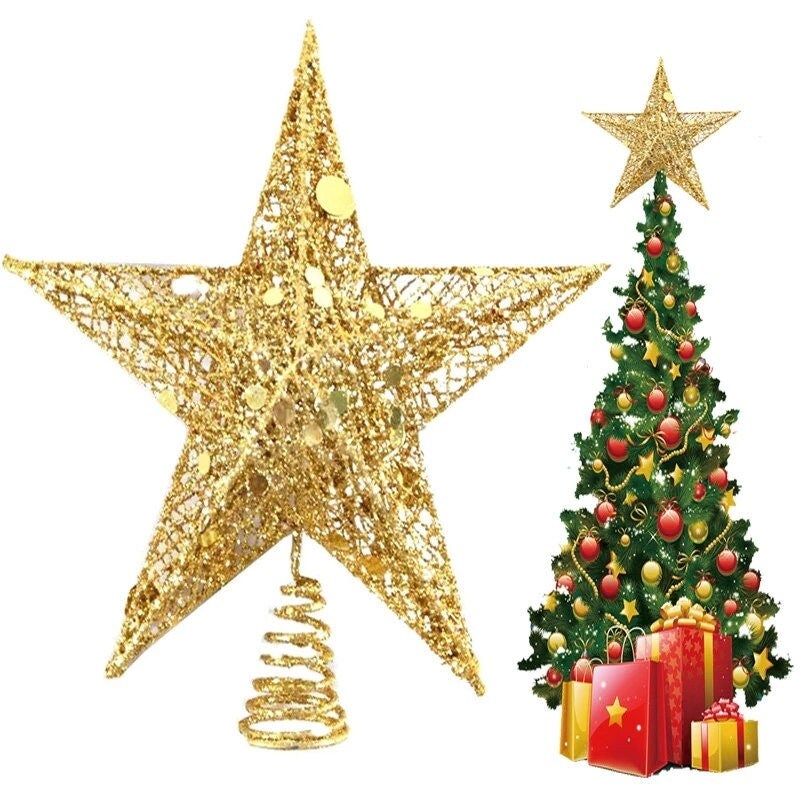Christmas Tree Topper Star Sequin Decoration Hanging Silver 30cm 【信頼】
